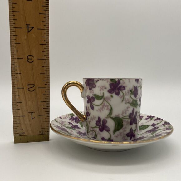 Vintage Inarco Demitasse Cup And Saucer Purple Violets E-563/D - Picture 2 of 10